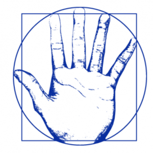 logo-du-cabinet-d'ostéopathie-de-cébazat-de-Basile-Naegelen-avec-une-main-reprenant-l'Homme-de-Vitruve